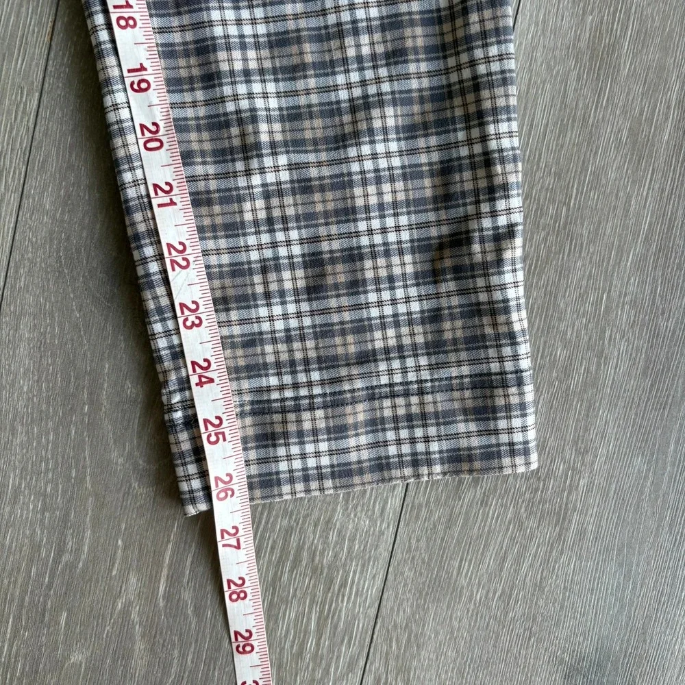 Hollister Ultra High-Rise Mom Pant Size S Plaid Grey Tan White Tapered Trousers